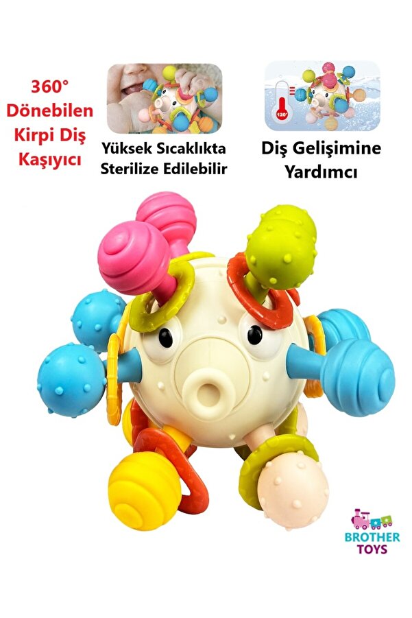 Brother Toys Dönen Kirpi Diş Kaşıyıcı Eğitici Oyuncak Bebek Aktivite Oyuncağı Kavrama Topu 10 Cm.