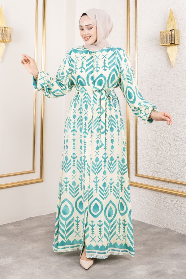 Tesettür Dünyası Buttoned Viscose Dress Tsd250214 Mint Green