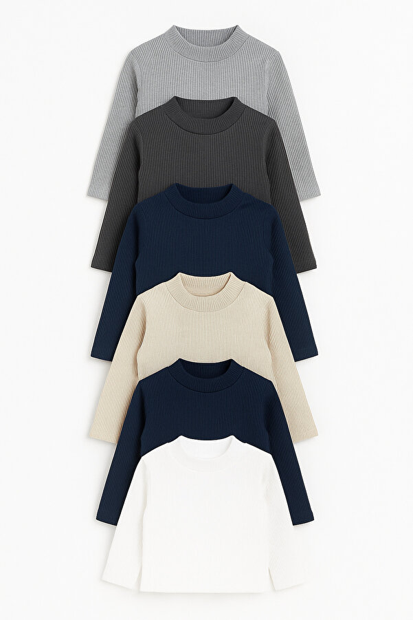 mini kanka 3-16 Çocuk 3-16 Yaş 6'lı İnce Kaşkorse Triko Kazak Seti – Rahat ve Şık Basic Model 6 Adet