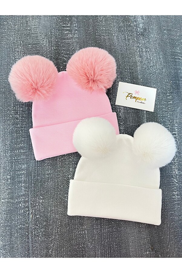pempem bandana kız bebek çocuk iri peluş ponponlu kaşkorse bere