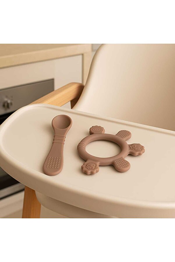 CKM silikon BEBEK DİŞ KAŞIYICI VE KAŞIK SETİ BEJ