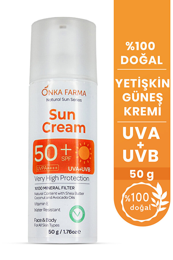 OnkaFarma Onka Farma Doğal Güneş Kremi 50+ SPF Mineral Filtreli 50 gr Dermotolojik Testli Doğal Yağ İçerikli