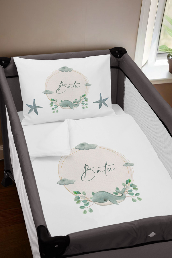 Homamia Isme Özel 75x120 Park Yatak Beşik Nevresim Takımı Balina