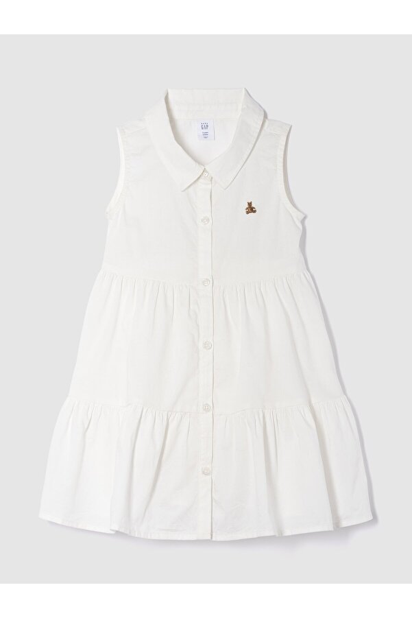 GAP Kız Bebek Kırık Beyaz Brannan Bear İşlemeli Gömlek Elbise