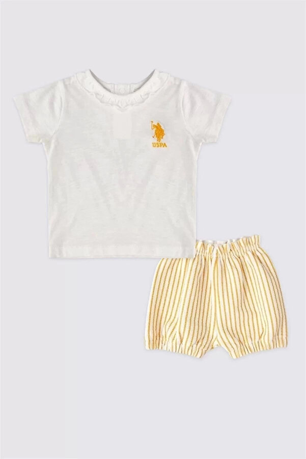 U.S. Polo Assn. Kız Bebek 2 Lı Kısa Kol T-shırt Takım - Krem