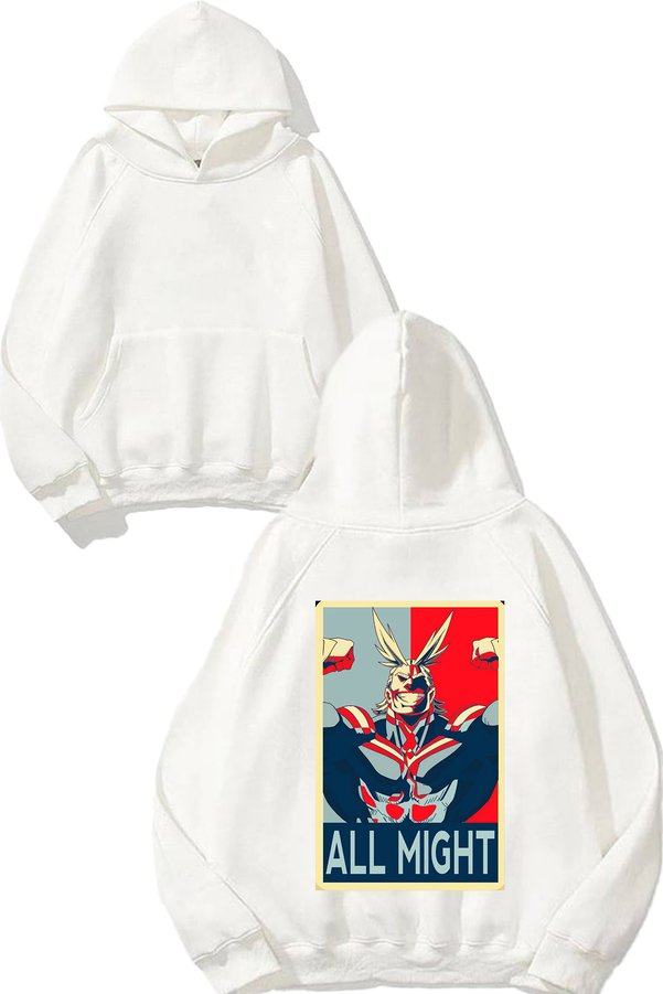 THEWERT All Might Design Back Printed White Hooded Sweatshirt
