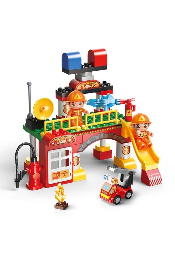 dude Building Blocks 55 Parça Mini İtfaiye İstasyonu - Eğitici Yapım Blokları ve Oyuncak Seti