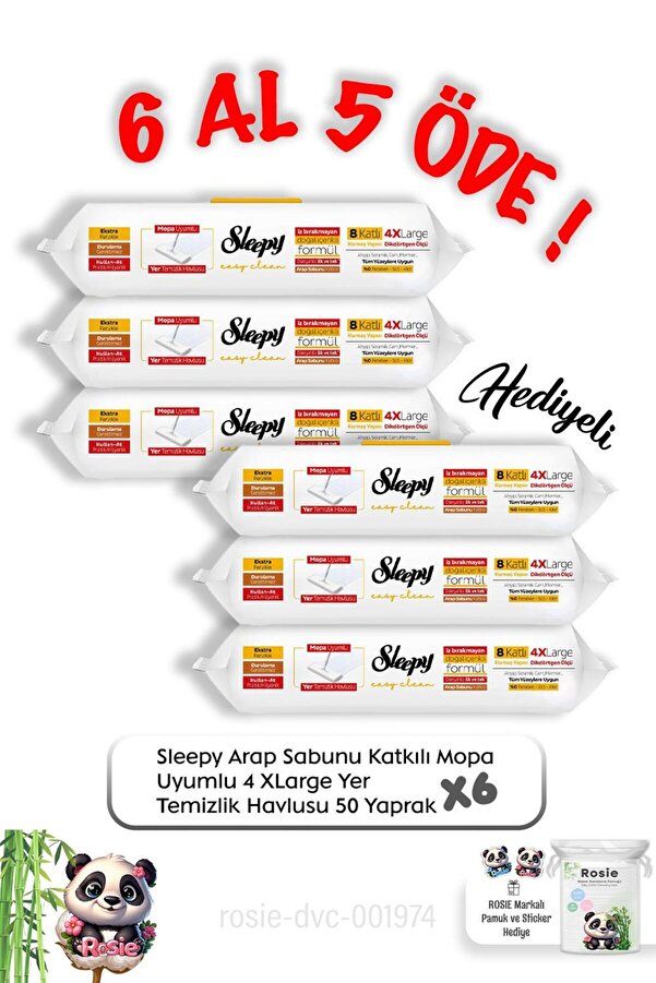Sleepy Arap Sabunu Katkılı Mopa Uyumlu 4 XLarge Yer Temizlik Havlusu 50' li 6 Al 5 Öde ve Rosie pam