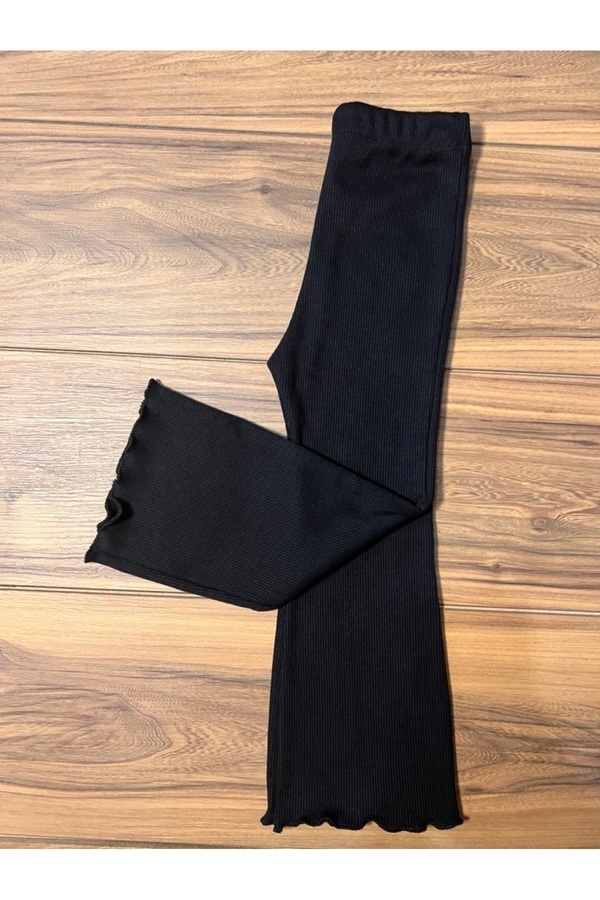 Babyelisco Kız çocuk pamuklu kaşkorse ispanyol paça tayt siyah 1-12 yaş