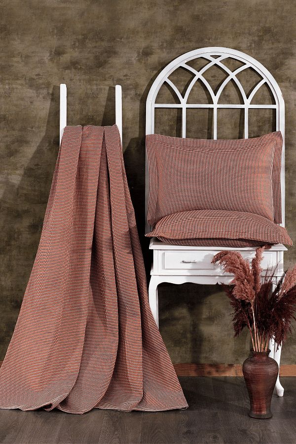 Luvana Home-Set cuvertură de pat și fețe de pernă decorative din bumbac, 3 bucăți, gresie 1