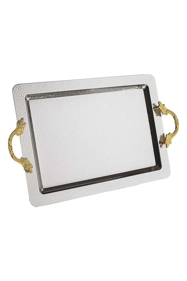 Sena-Damla Rectangular 53X33 cm Silver Color Sheet Tray 1