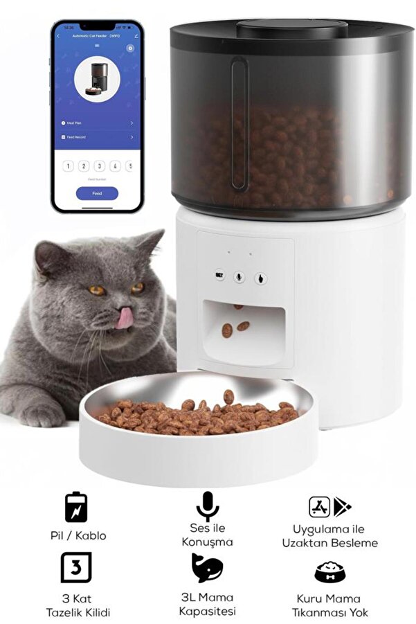 DEMPOWER Uzaktan Bağlantılı Otomatik Evcil Hayvan Mama Makinesi