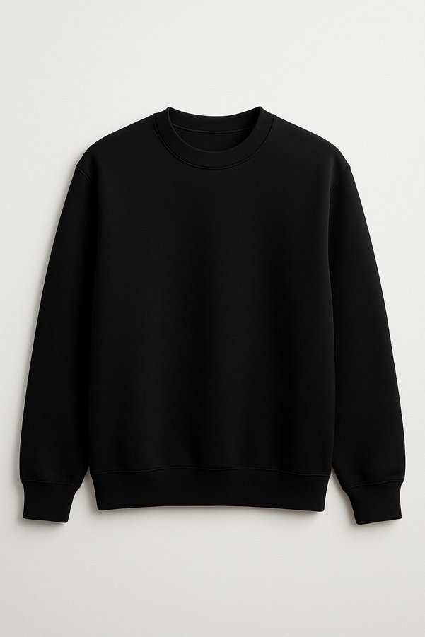 CLIPMAN Men's Slim Fit Crew Neck Plain Unprinted 3 Thread Sweatshirt Black