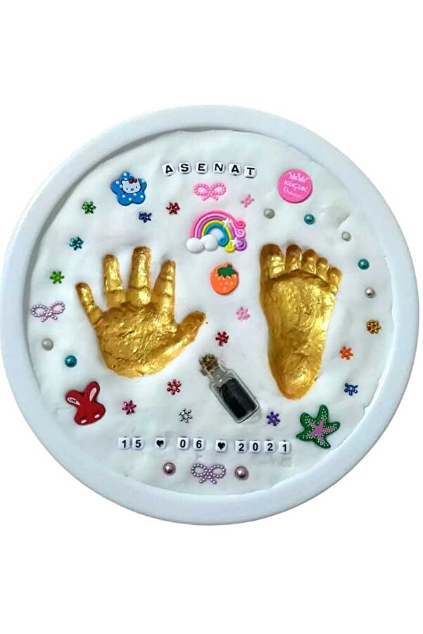 STATİK HAMUR Bebek El Ayak Izi Beyaz, çerçeveli hatıra Seti (Orjinal Ürün)