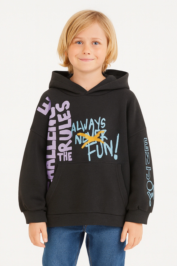 Kidmark Çocuk Modası Kapüşonlu Uzun Kollu Yazılı Pamuklu Sweatshirt