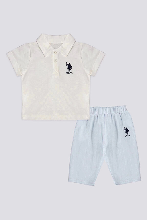 U.S. Polo Assn. Erkek Bebek 2 Lı Kısa Kol T-shırt Takım - Krem Mavi