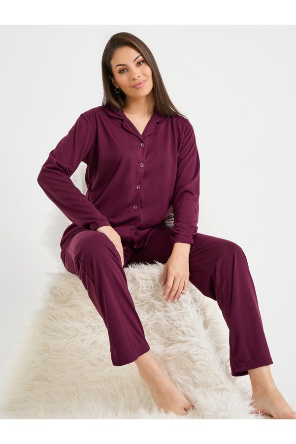 Styli Long Sleeve Jersey Button Through Shirt and Pyjama Set