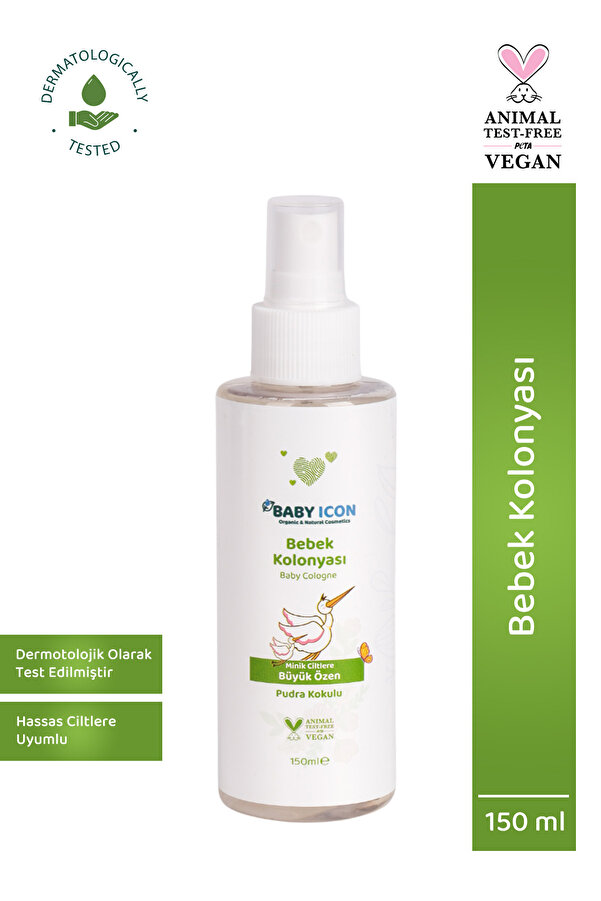 Baby İcon %100 Doğal Bebek Kolonyası 150 ML Pudra Kokulu Bitkisel Vegan İçerik 709