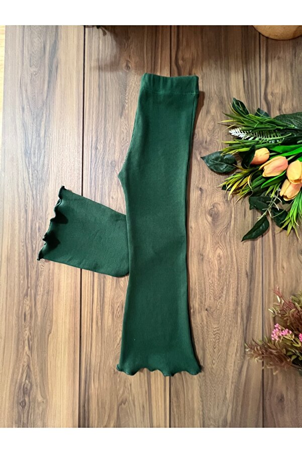 Babyelisco KIz çocuk pamuklu kaşkorse ispanyol paça tayt haki yeşili 1-12 yaş