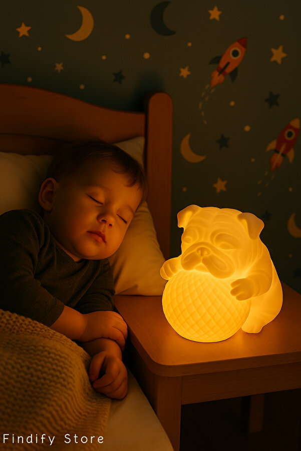 Findify Store Çocuk Bebek Odası Bulldog 3D Tekli Gece Lambası Pilli ve Kablosuz Sevimli Figürlü 18 x 18 cm