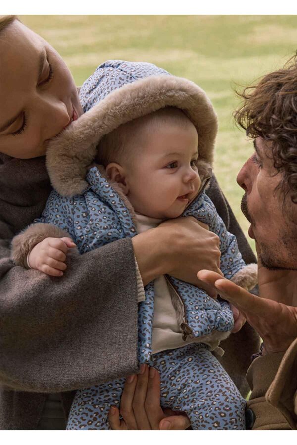Mayoral Kışlık Kız Bebek Çift Taraflı Mont - Koyu Bej ve Mavi