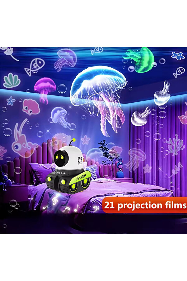 STLIFE Robot Tasarım Galaksi Gökyüzü ve Yıldız Yansıtan Projektör Gece Lambası Rüya Evi Bebek Çocuk Hediye
