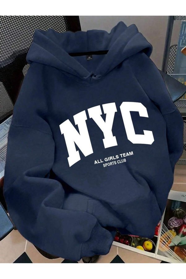 Josette Nyc Printed Hooded Oversize Sweatshirt
