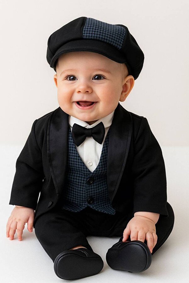 Petite Ponpon Baby Harry&millie Ponpon Baby Erkek Bebek Yenidoğan Mevlüt Takımı Smokin Siyah Ceketli Bebek Hediyelik