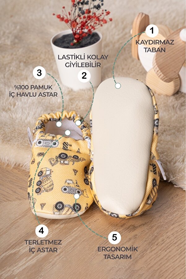 Buude Kids Kaydırmaz Tabanlı, Pamuk Havlu Astarlı Bebek Patiği