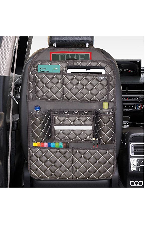 Bod Cunda Oto Koltuk Arkası Koruyucu Eşya Düzenleyici Araç içi Organizer Siyah-Beyaz