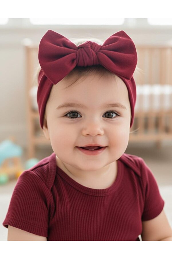 Babygiz Kız Bebek Çocuk Fiyonk Bağlamalı %100 Pamuklu Penye, Kaymaz, Ultra Esnek Yumuşak Saç Bandı