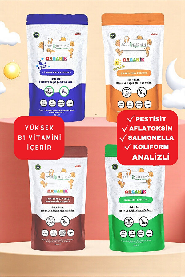 Soul Kitchen Organik Ürünler Organik Sertifikalı Bebek Kaşık Maması Tahıl Bazlı B1 Vitaminli 4x250 g Avantaj Set