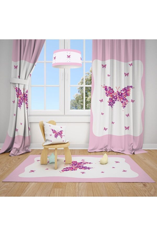 Talia Home Kelebekli Çocuk Ve Bebek Odası Fon Perdesi Tla-240