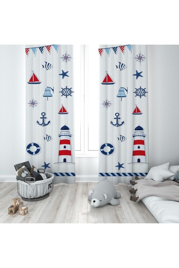 Talia Home Karışık Denizci Desenli Çocuk Ve Bebek Odası Fon Perdesi 2 Kanat Tla-291