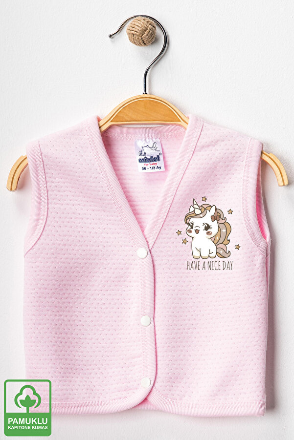 Miniel Kız Bebek Princess Baskılı Organik Pamuklu 3-6-9 Ay Kapitone Bebek Yelek