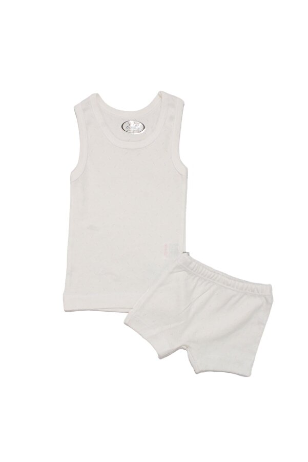 bebegen Unisex Beyaz Jakarlı Atlet Boxer Takım