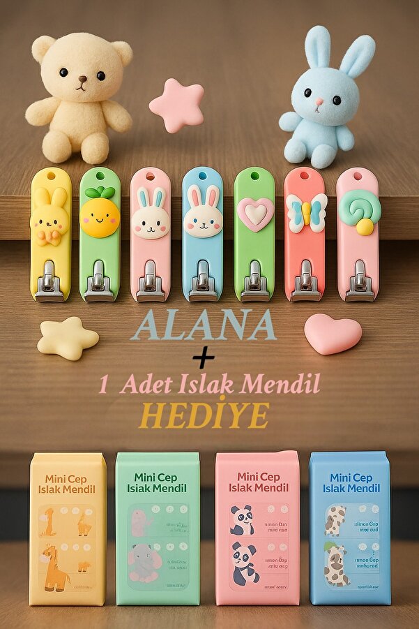 CHANCE GİFT Sevimli Emojili Çocuk/Bebek Tırnak Makası Trend Islak Mendil HEDİYELİ Karışık Gönderim (1 ADET)