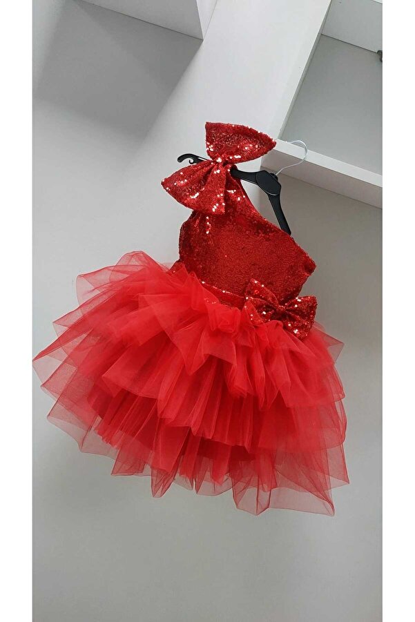 babysmile One-Shoulder Bow Red Girls Tutu Dress- Trendyol