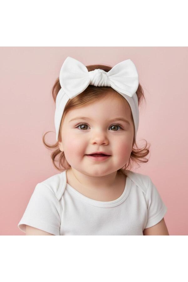 Babygiz Kız Bebek Çocuk Fiyonk Bağlamalı %100 Pamuklu Penye, Kaymaz, Ultra Esnek Yumuşak Saç Bandı