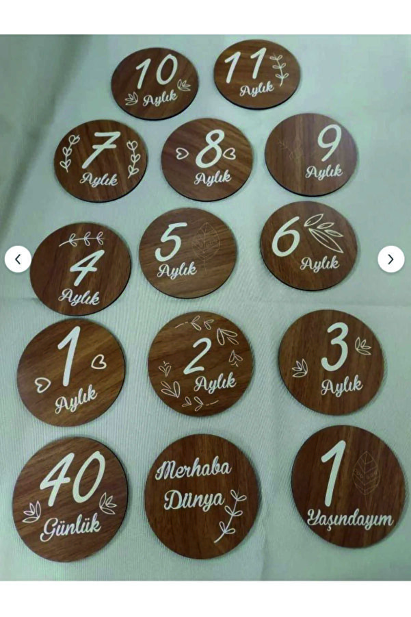 SHELİFE 12 Aylık Plak Seti Ahşap Bebek Fotoğraf Kartları İlklerim Seti