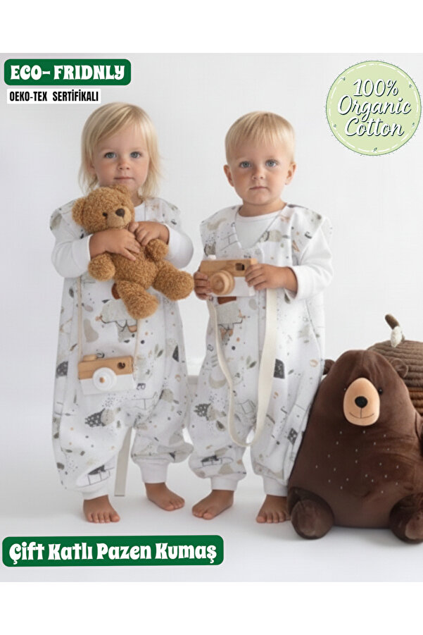 Egelite Kışlık Pamuklu Pazen Uyku Tulumu , Kolsuz Unisex Tulum,1 Tog Organik Çocuk Ve Bebek Uyku Tulumu