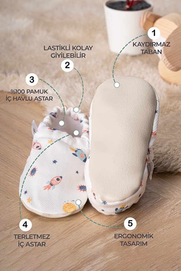 Buude Kids Kaydırmaz Tabanlı, Pamuk Havlu Astarlı Bebek Patiği