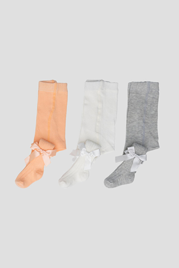 Defne Baby 3 Adet Kurdele Aksesuarlı Pamuklu Kız Çocuk Ve Bebek Külotlu Çorap