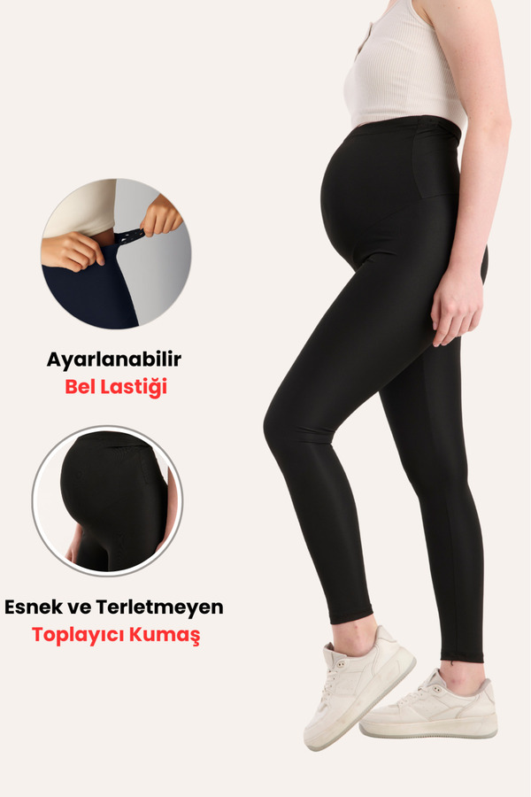 BANEGA Ayarlanabilir Yüksek Bel Siyah Toparlayıcı Hamile Taytı