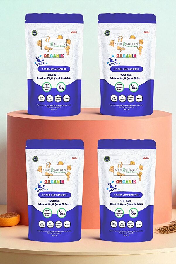 Soul Kitchen Organik Ürünler Organik Sertifikalı Bebek Gece Maması 3 Tahıllı B1 Vitaminli Ek Gıda 4’lü Set