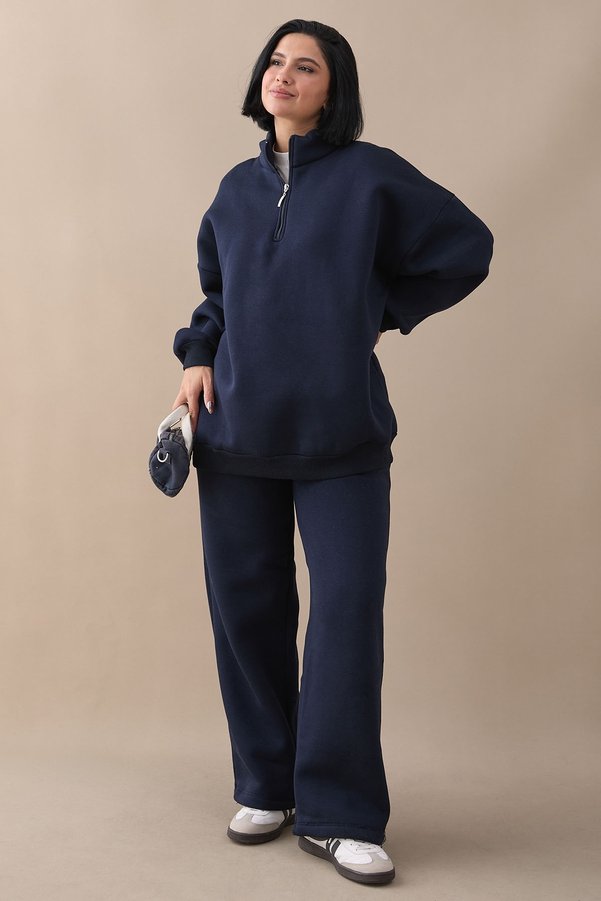 InStyle Raised Zippered Navy Blue Double Set
