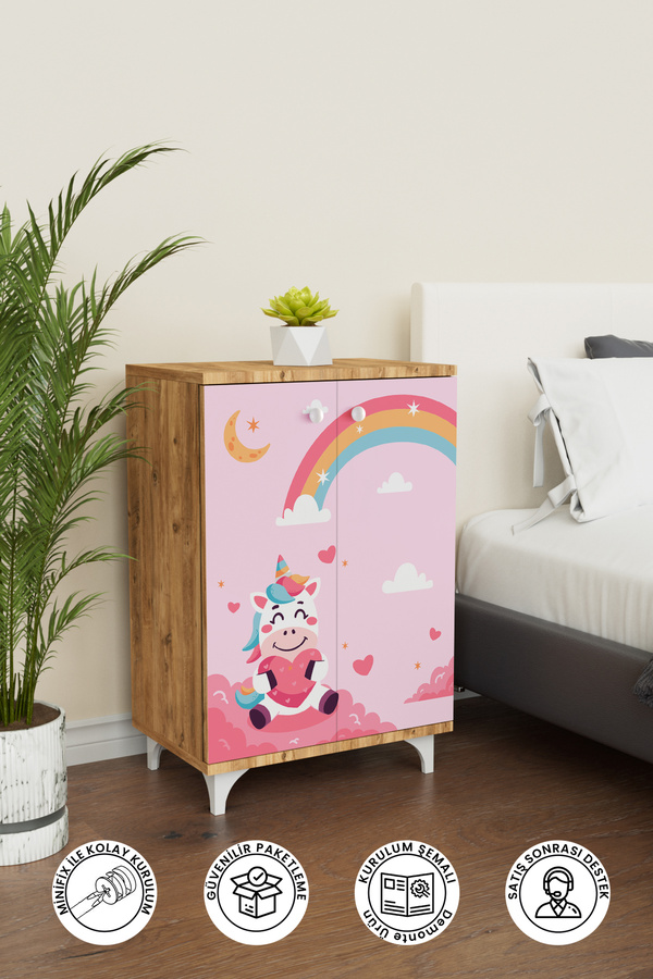 Hediyeler Kapında Pink Dream 2 Raflı Çok Amaçlı Dolap Çocuk Odası Dolabı Ahşap