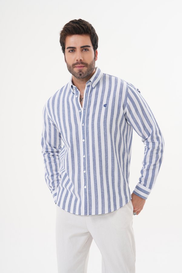Catto Peak Men's Regular Fit Embroidered Striped Cotton Shirt