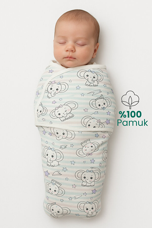 Nilmera Kız Bebek Uyku Tulumu %100 Organik Pamuk Penye Kundak 0-3 Ay, Fermuarlı Yapısıyla Kolay Bez Değişimi