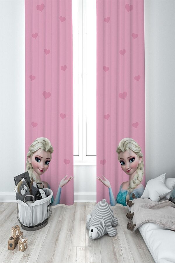 Talia Home Elsa Desenli Çocuk Odası Elsalı Fon Perdesi 2 Kanat Tla-069